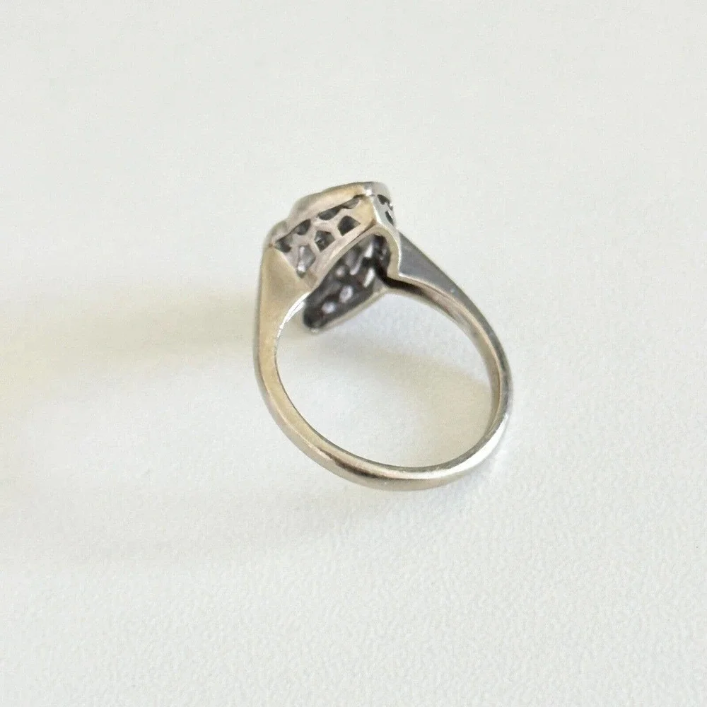 14K Solid White Gold Vintage Antique Deco Style Diamonds Band Ring Size 4.75